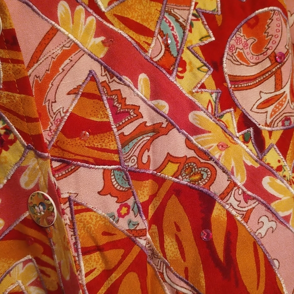 Vintage Sandy Starkman Silk Sequin Top Jacket Size Large Orange Pink - Picture 5 of 6